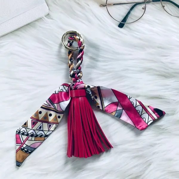 Design Silk Scarf Keychain Tassel Charm Multicolor Accessories - 1