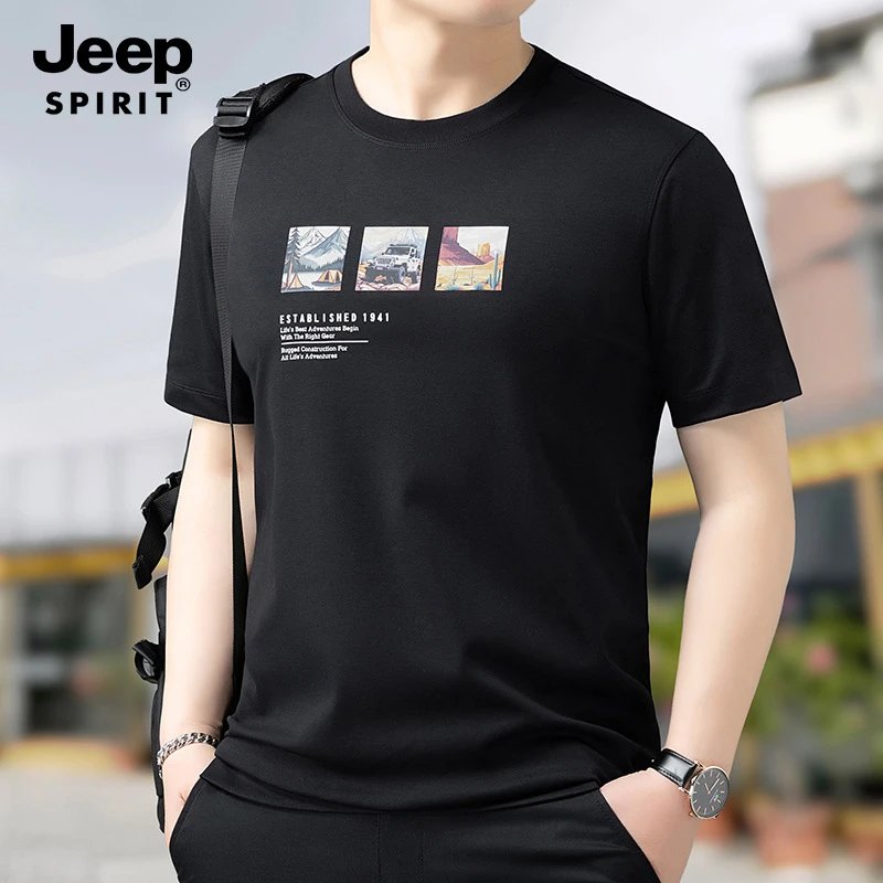 JEEP SPIRIT Men's Summer New Short Sleeve T-Shirt Loose Cool Breathable Casual Sports Tee