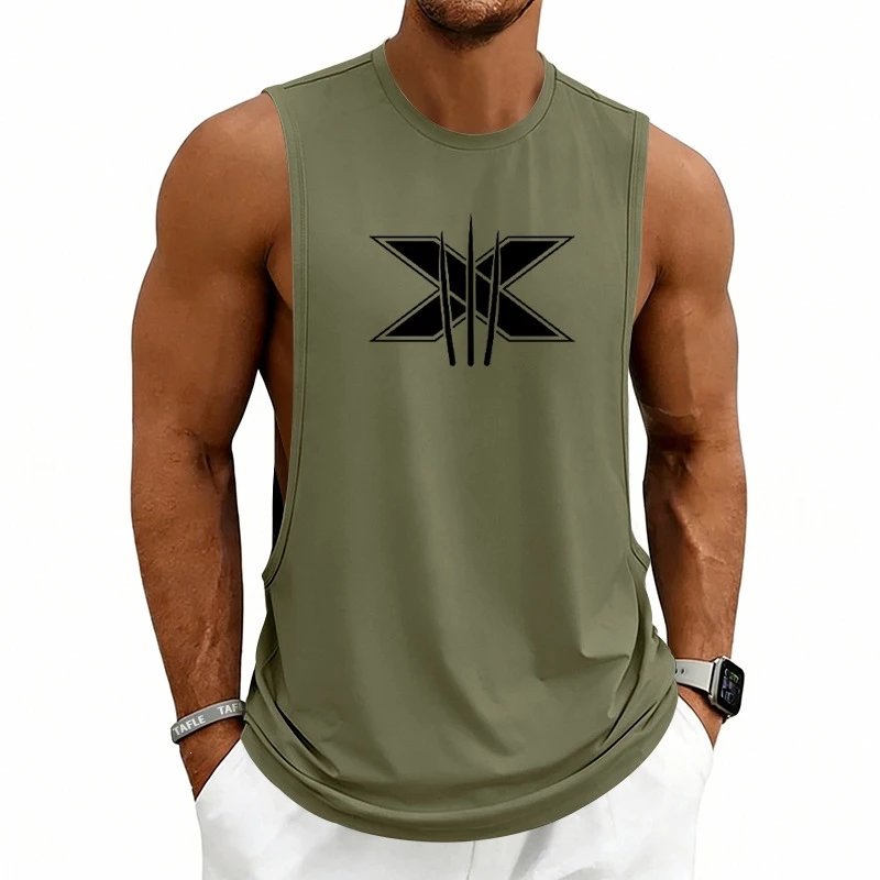 Design Graphic Logo Beige Muscle Tank Top Vest Top - 54