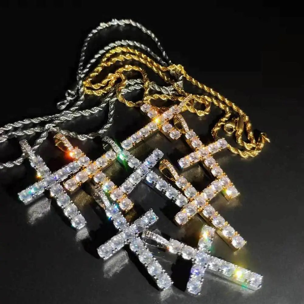 Design Cross Pendant Necklace Gold with Cubic Zirconia Jewelry - 25
