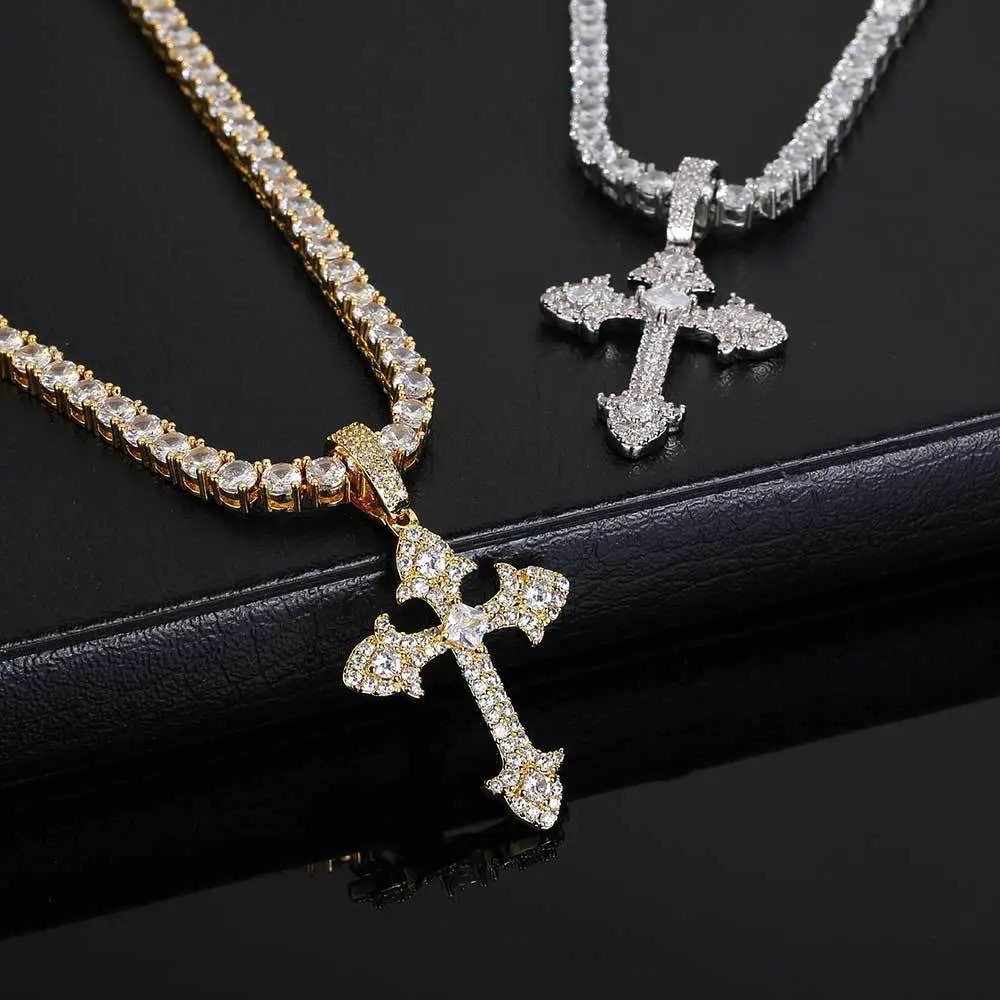 Design Cross Pendant Necklace Gold with Cubic Zirconia Jewelry - 26