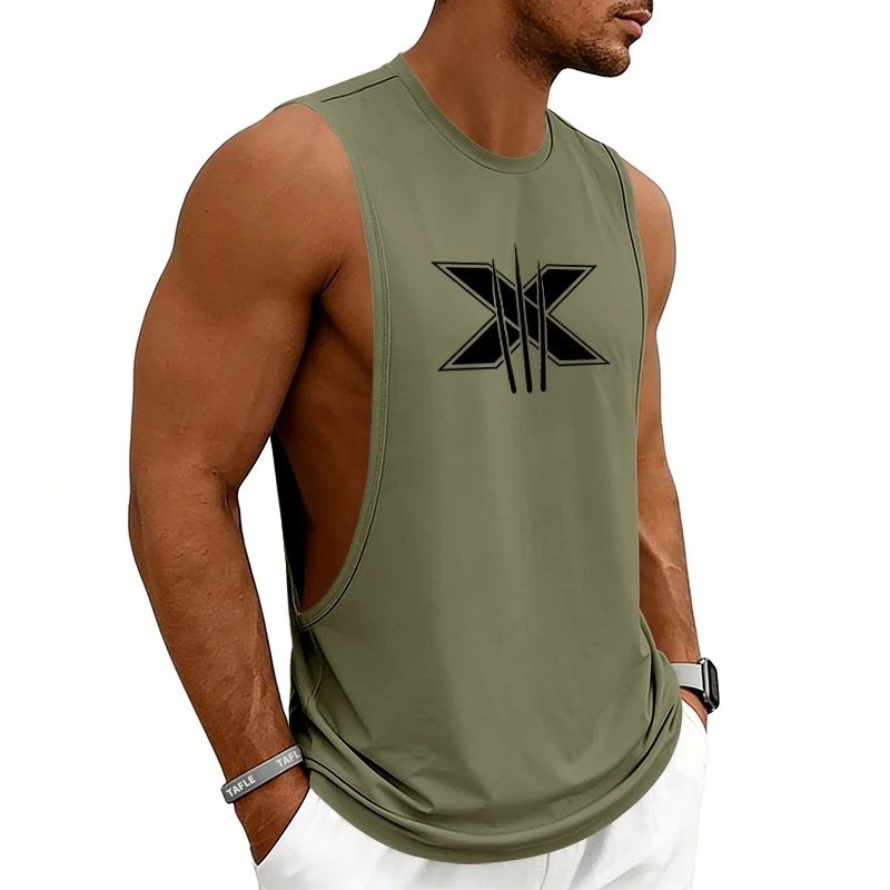 Design Graphic Logo Beige Muscle Tank Top Vest Top - 57