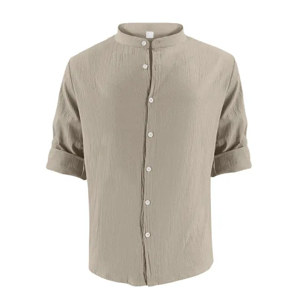 Design Linen Button-Up Shirt White Tops Shirt - 21