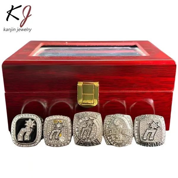 Design Kanjin Jewelry NBA Championship Rings Collection Red Wooden Display Box Set Jewelry - 4