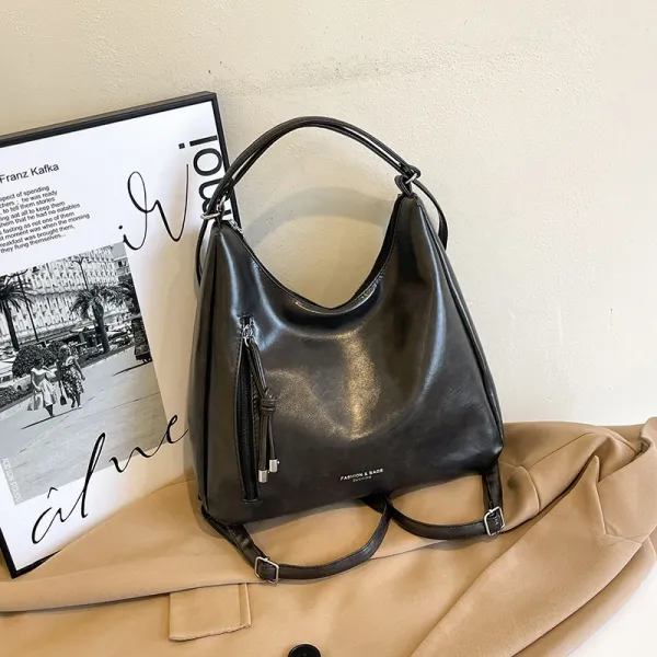 Design Fashion & Bags Hobo Bag Black Leather-Effect Shoulder Bag Shoulder Bags - 1
