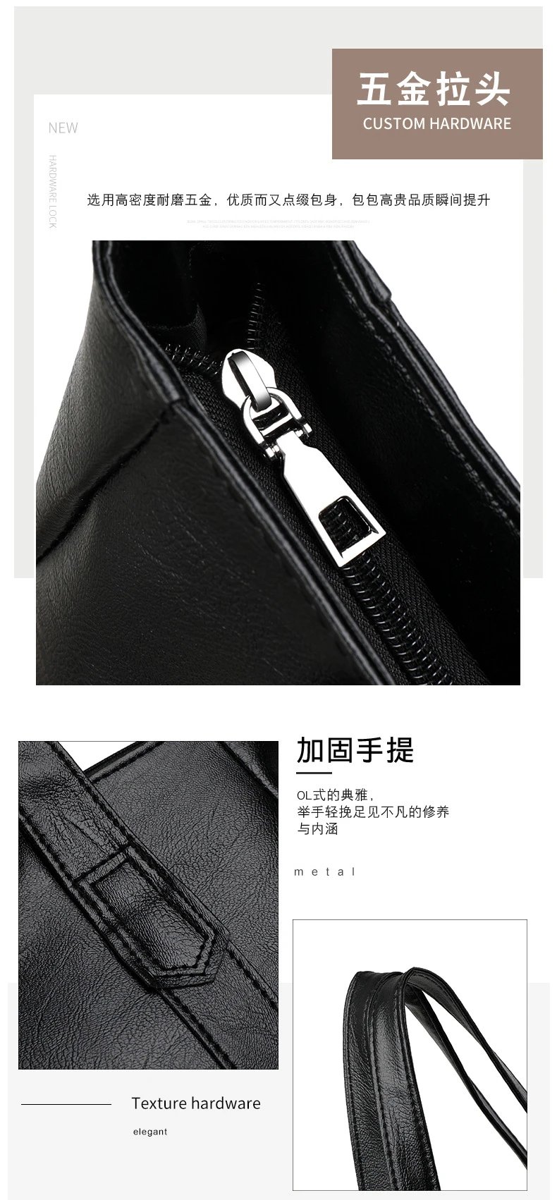 Design Classic Tote Bag Brown Leather-Effect Handbag - 9