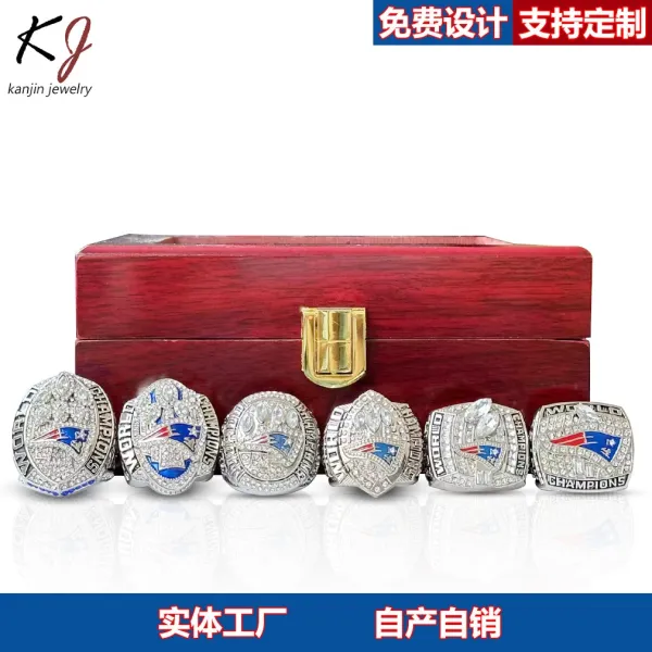 Design Kanjin Jewelry New England Patriots Super Bowl Championship Rings Set Silver Blue Red Multicolor Rings Jewelry - 4