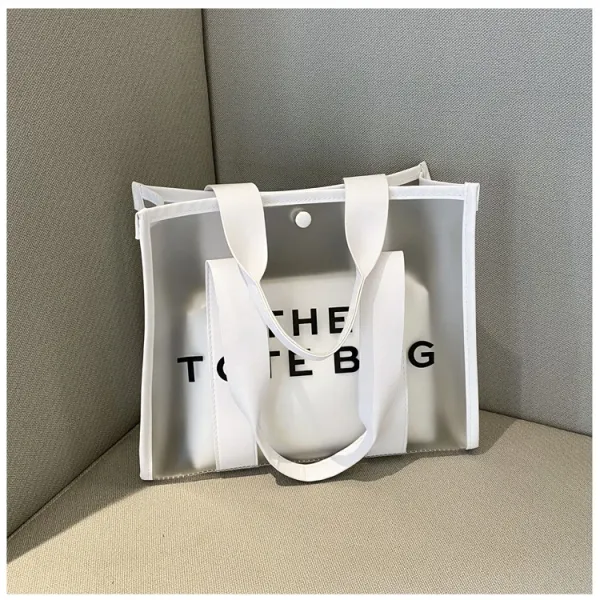 Design Transparent Tote Bag with Black Straps and 'THE TOTE BAG' Print Tote Bag - 26