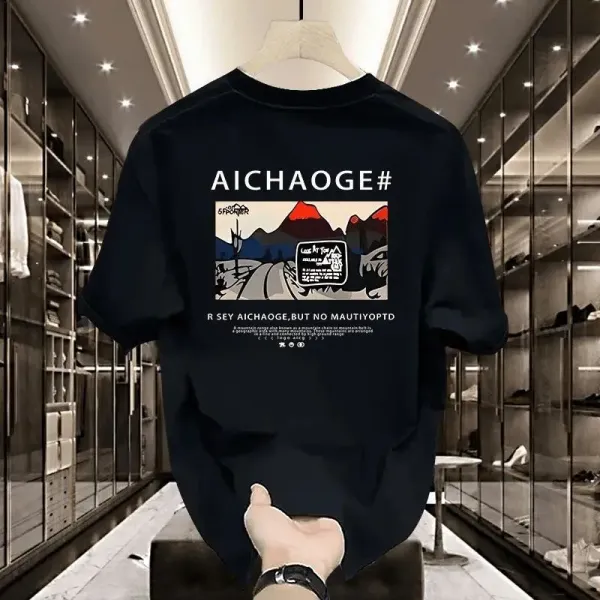 Design AICHAOGE# Mountain Graphic Print White T-Shirt T-Shirts - 2