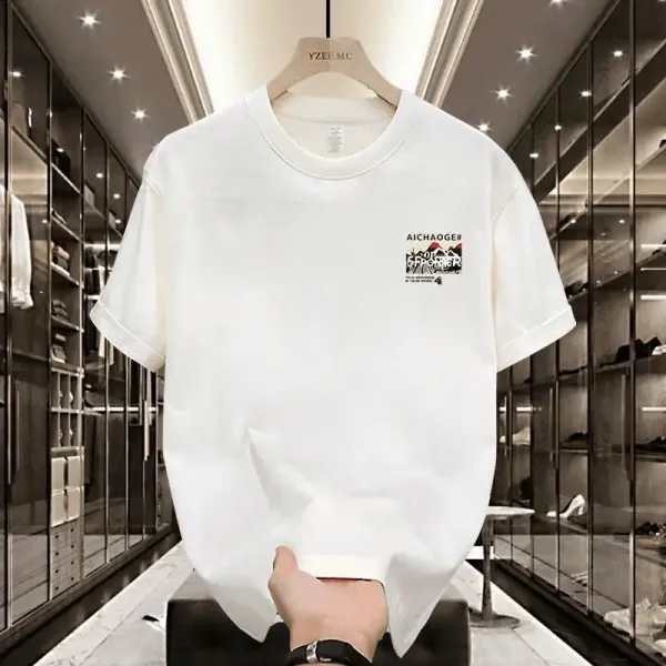 Design AICHAOGE# Mountain Graphic Print White T-Shirt T-Shirts - 5