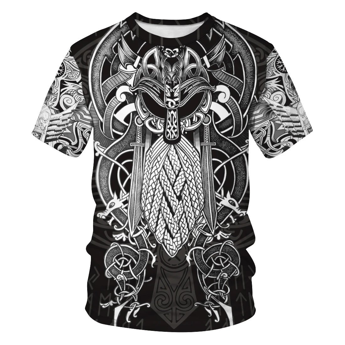 Design Chainmail Armor Print T-Shirt Black / Army Green - 47