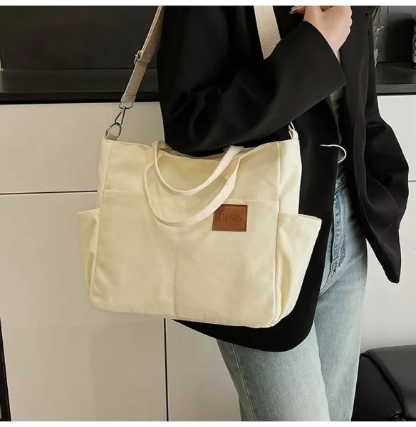 Design Canvas Tote Bag Beige Shoulder Handbag - 23