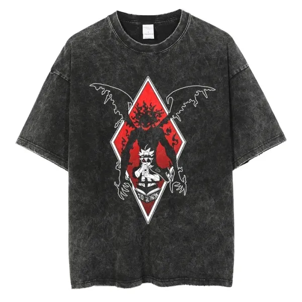 Design Graphic Diamond Print Acid Wash T-Shirt - 1