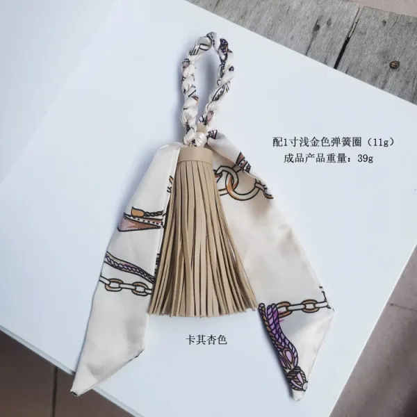 Design Silk Scarf Keychain Tassel Charm Beige Multicolor Accessories Scarves - 1