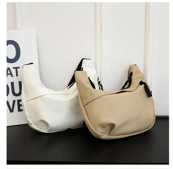 Design Canvas Hobo Bag Beige with Black Straps Shoulder Bag - 42