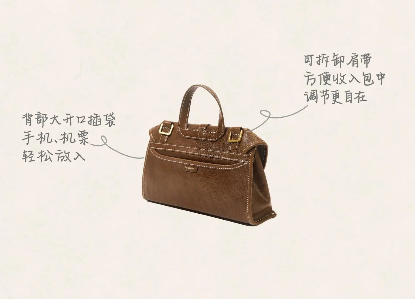 Design Structured Leather Satchel in Army Green Handbag - 6