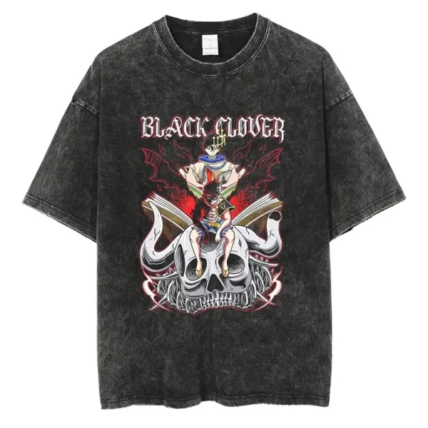 Design Black Clover Anime Graphic Washed Black T-Shirt T-Shirts - 1
