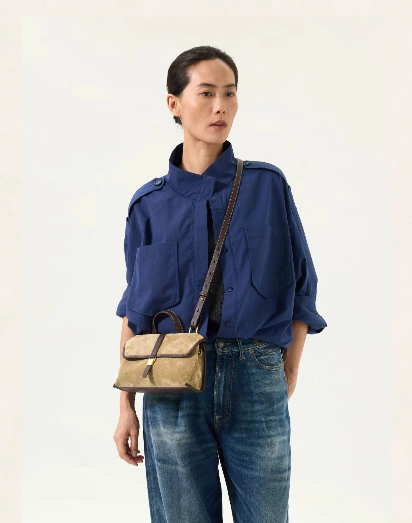 Design Structured Leather Satchel in Army Green Handbag - 21