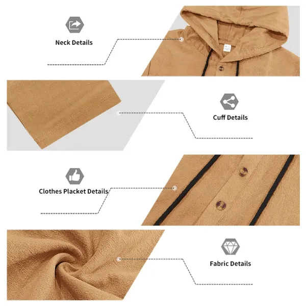 Design Linen Hooded Henley Set Beige Casual Set - 61