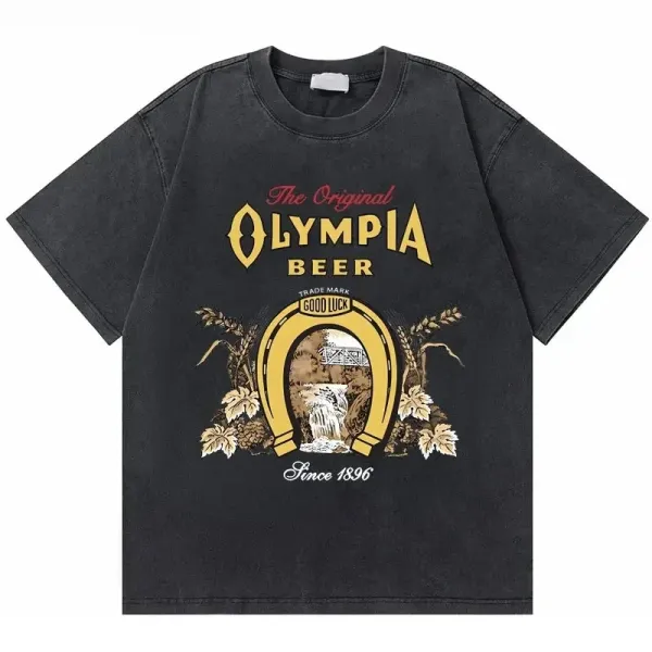 Design Olympia Beer Vintage Graphic Tee Black T-Shirt T-Shirts - 1