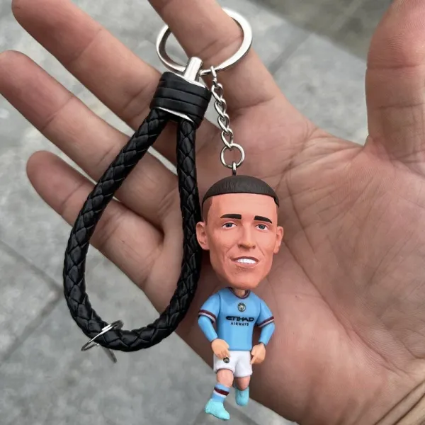 Manchester City FC Player Figurine Keychain Light Blue Accessories - 1