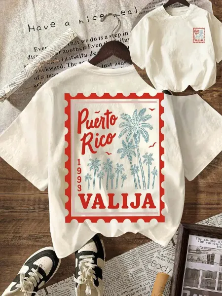 Design Valija Puerto Rico 1993 Stamp Print Pink T-Shirt T-Shirts - 7