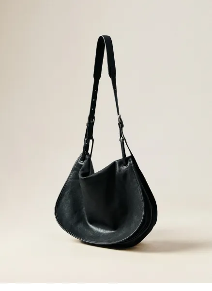 Design Hobo Bag Black Leather Shoulder Bag - 16