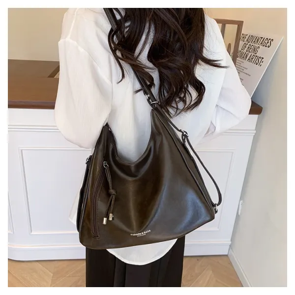 Design Fashion & Bags Hobo Bag Brown Leather-Effect Shoulder Bag Shoulder Bags - 21