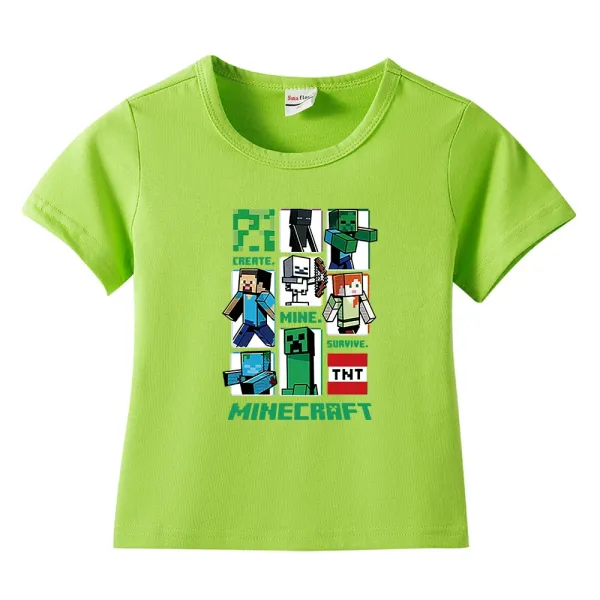 Design Minecraft Character Grid Lime Green Kids T-Shirt T-Shirts - 1