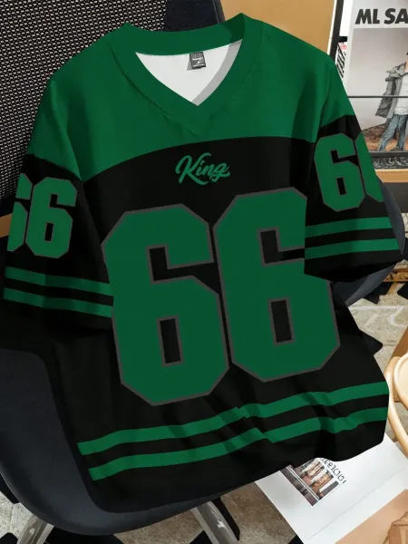 Design King 66 Green Cream V-Neck Jersey T-Shirt - 3