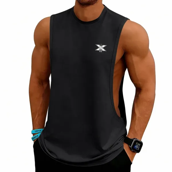 Design X Logo Cut-Out Sleeveless Tank Beige Vest-Top - 45