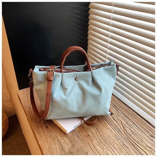 Design Tote Bag White with Brown Leather Handles - 8