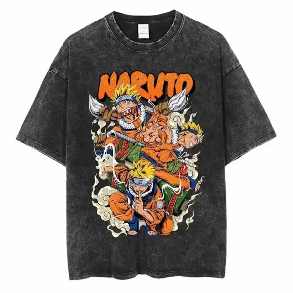 Design Naruto Graphic Print Acid Wash Black T-Shirt T-Shirts - 1