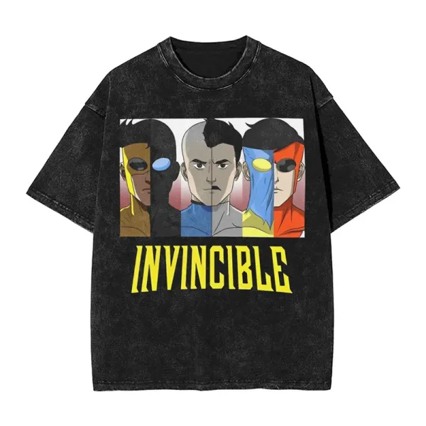 Design Invincible Graphic Print Acid Wash Black T-Shirt - 1