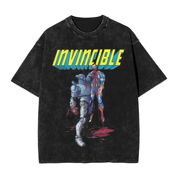 Design Invincible Graphic Distressed Black T-Shirt - 1