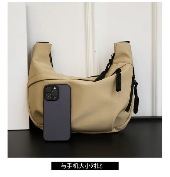 Design Canvas Hobo Bag Beige with Black Straps Shoulder Bag - 9