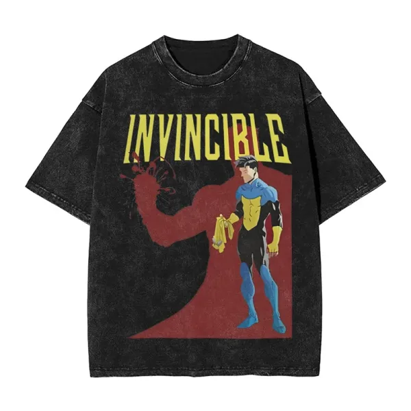 Design Invincible Comic Graphic Print Black Acid Wash T-Shirt T-Shirts - 1