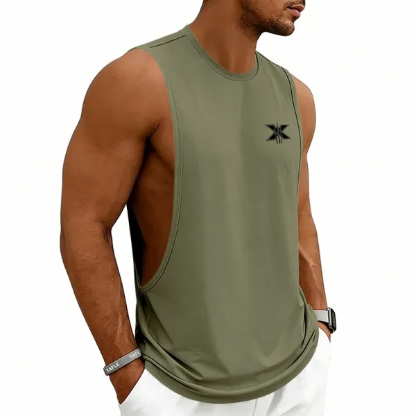 Design X Logo Cut-Out Sleeveless Tank Beige Vest-Top - 57
