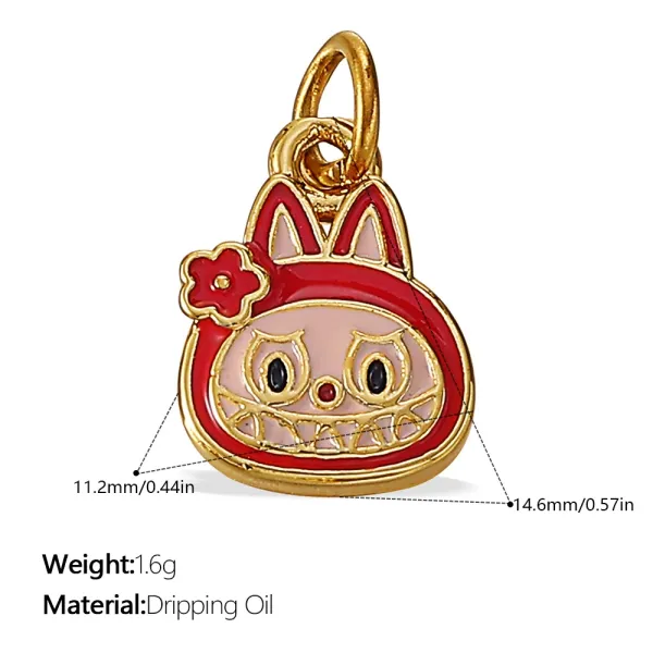 Design Rabbit Charm Pendant Red Gold Enamel Jewelry - 1