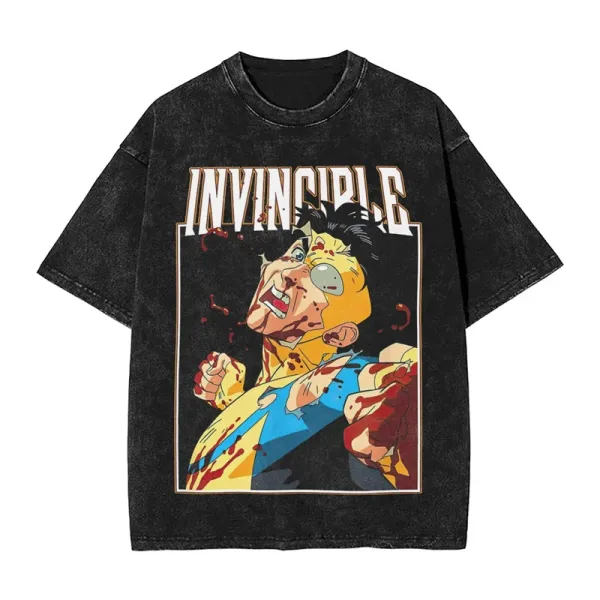 Design Invincible Comic Graphic Distressed Black T-Shirt T-Shirts - 1