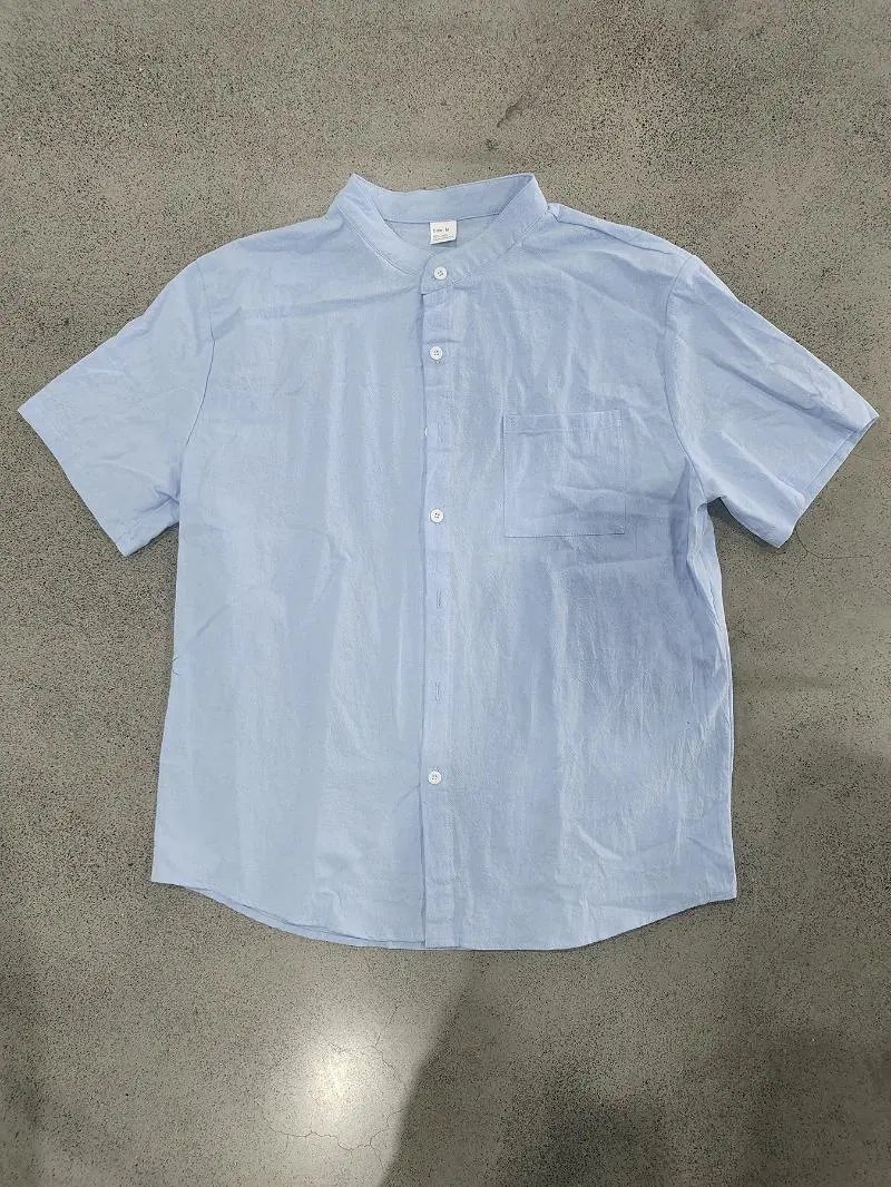 Design Mandarin Collar Short Sleeve Shirt Gray Tops Shirt - 4