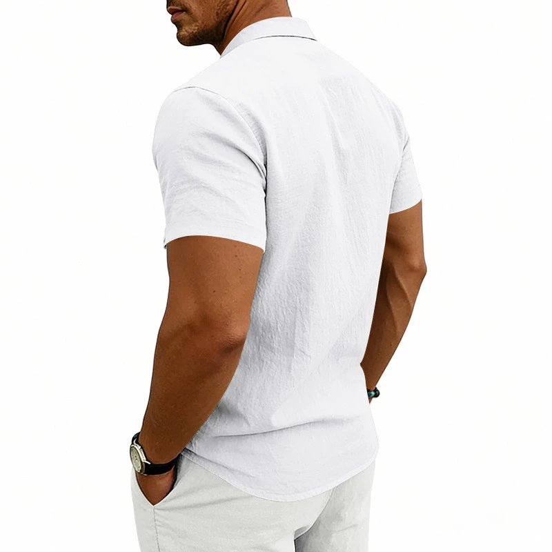 Design Mandarin Collar Short Sleeve Shirt Gray Tops Shirt - 8