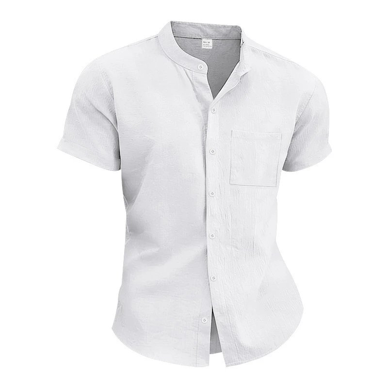 Design Mandarin Collar Short Sleeve Shirt Gray Tops Shirt - 10