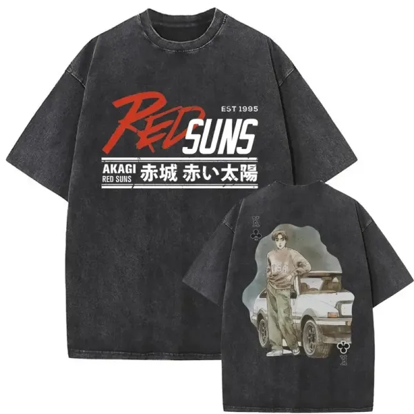 Design Red Suns Akagi Graphic Oversized T-Shirt Black T-Shirts - 1
