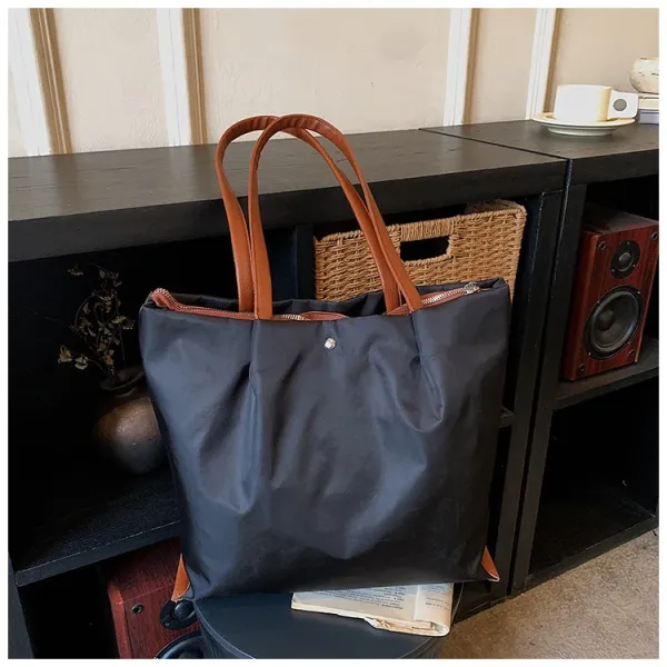 Design Tote Bag White with Brown Leather Handles - 16