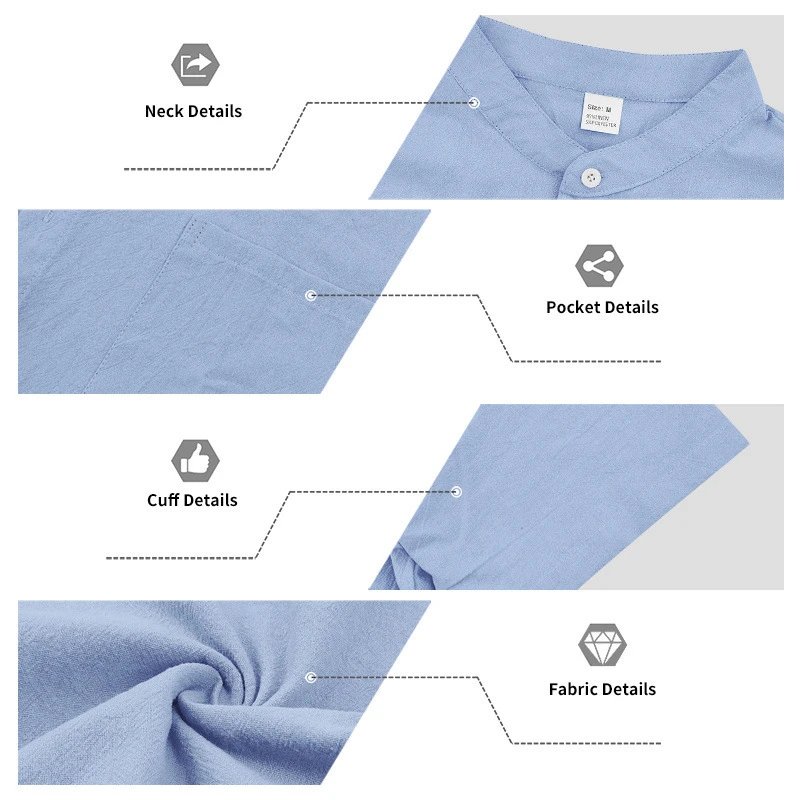 Design Mandarin Collar Short Sleeve Shirt Gray Tops Shirt - 23