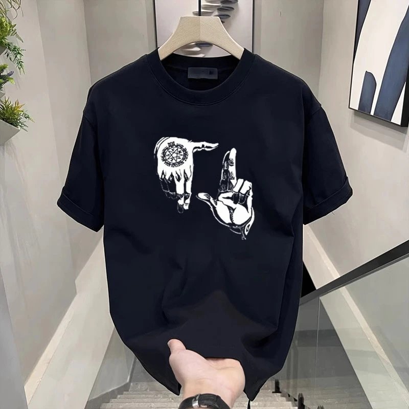 Design Graphic Hand Sign Print White T-Shirt - 2
