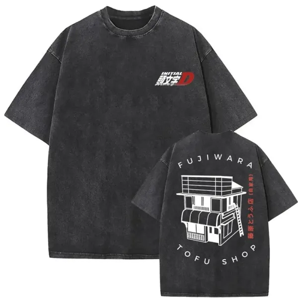 Design Initial D Fujiwara Tofu Shop Washed Black T-Shirt T-Shirts - 1