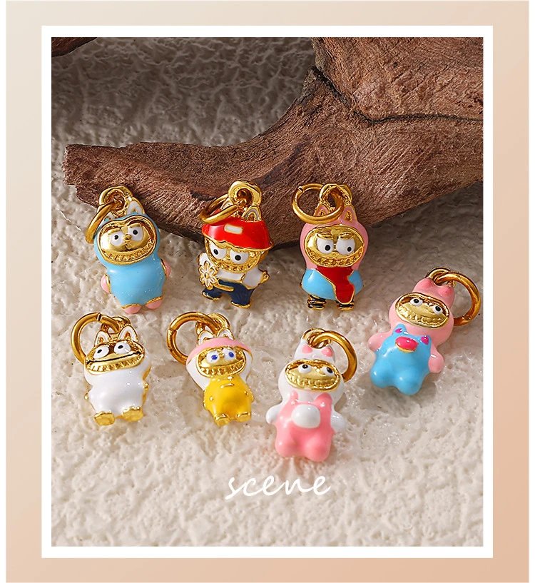 Design Dripping Oil Owl Charm Pendant Blue Gold Pink Jewelry - 4