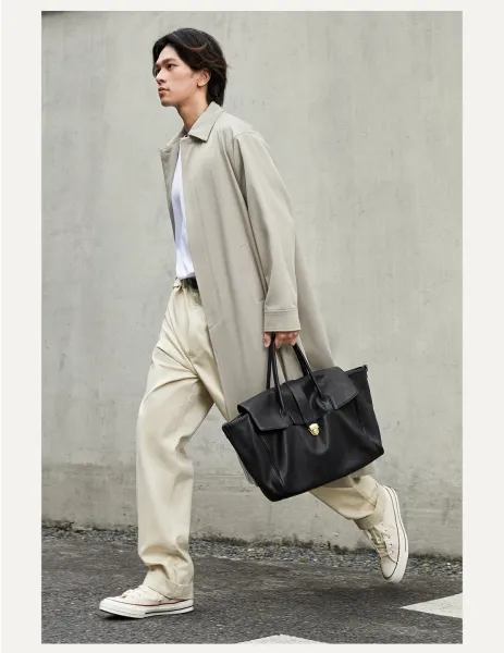 Design Structured Flap Lock Handbag Black - 21